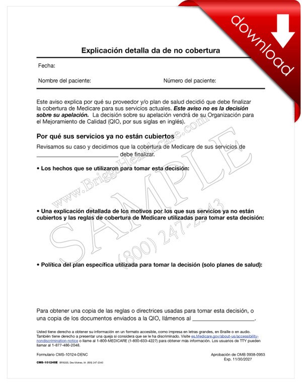 Detailed explanation of non coverage denc spanish digital form